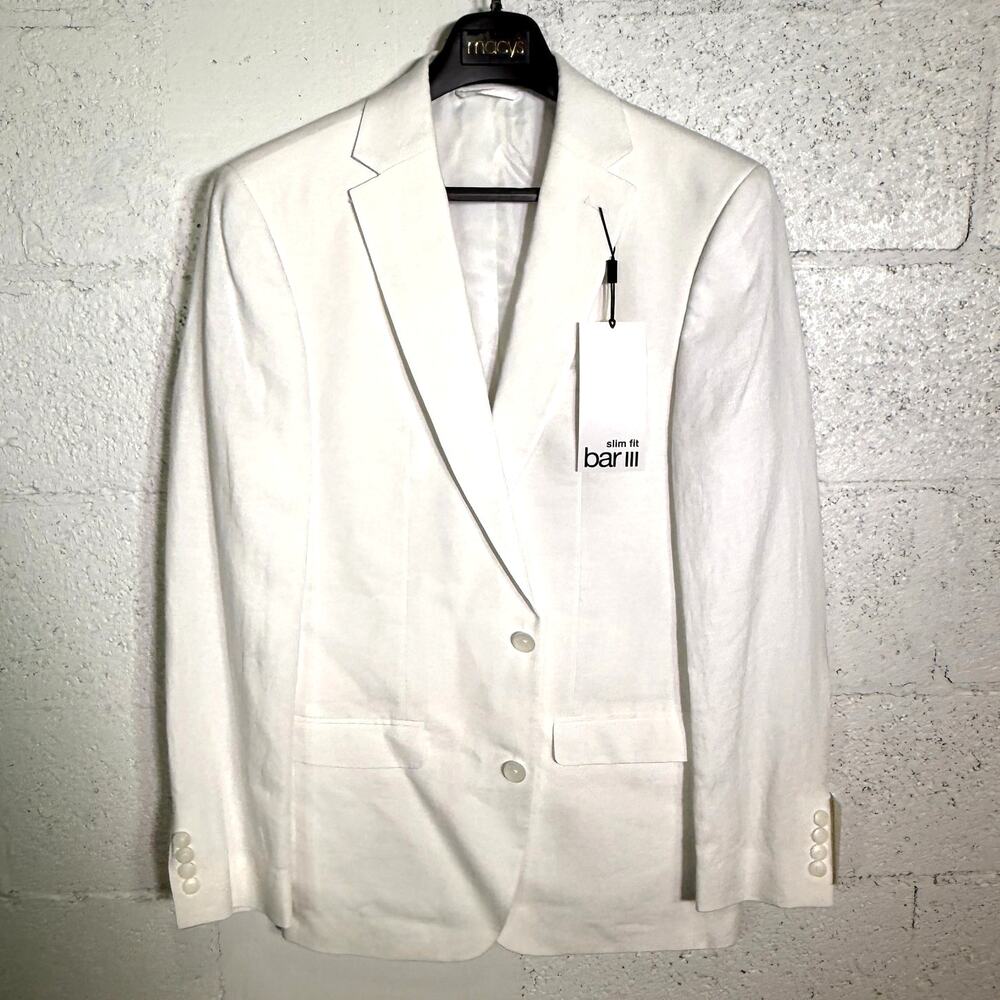Bar III Men's Slim-Fit White 100% Linen Suit Jacket white 38L $360